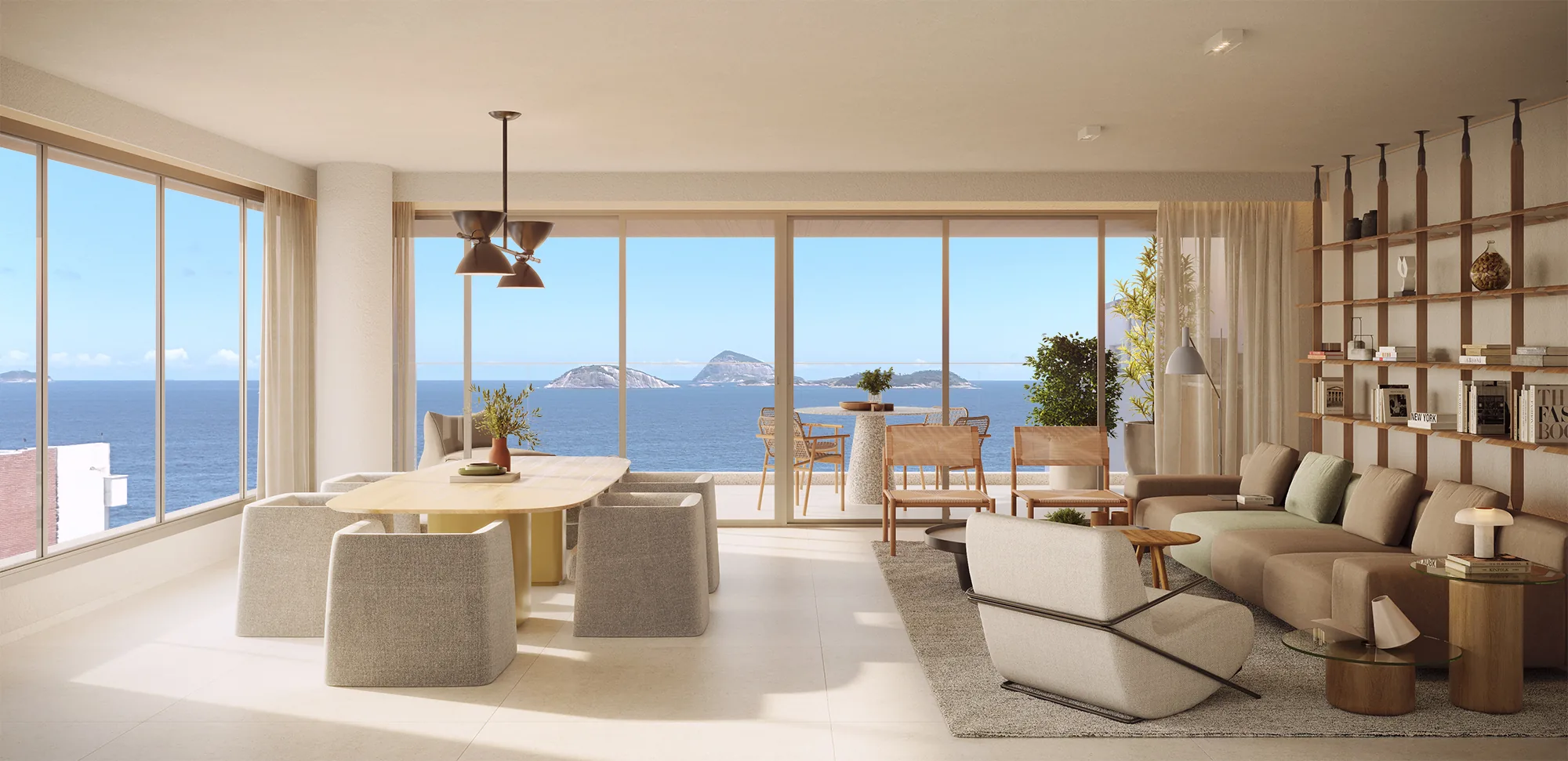 Living de apartamento do Ipanema Almar com vista para o mar